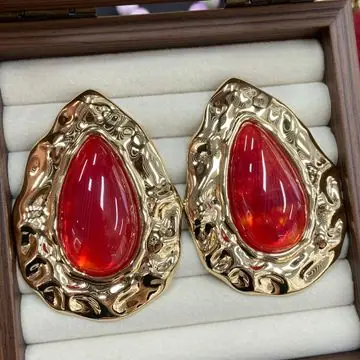 Gold-Tone Oval Stone Drop Earrings — view 4