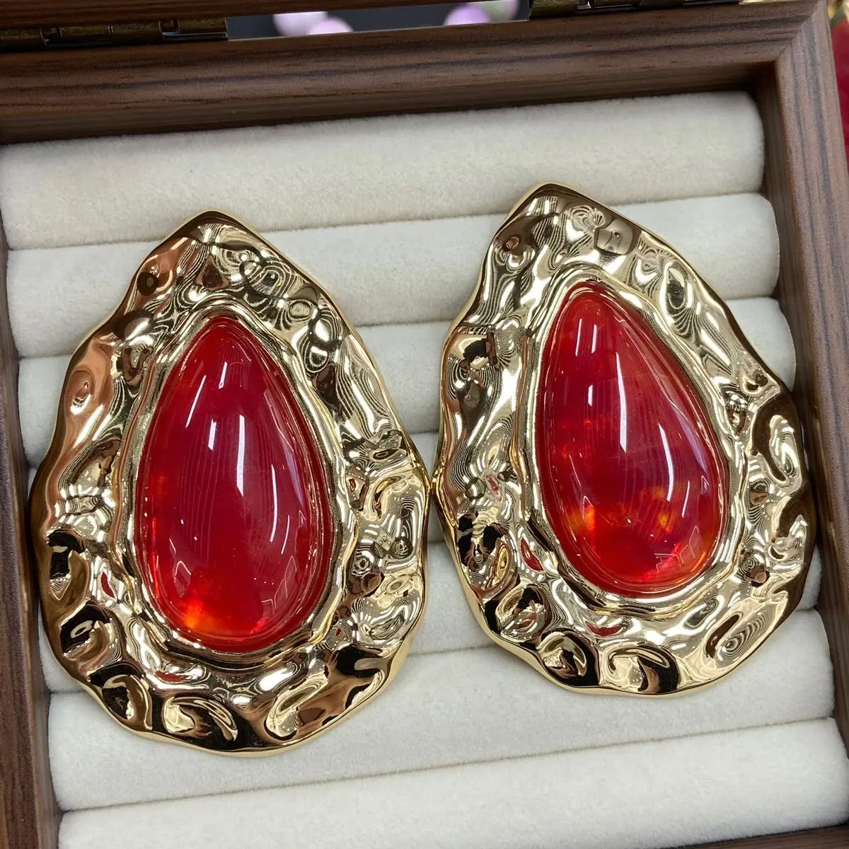 Gold-Tone Oval Stone Drop Earrings (shot-4)