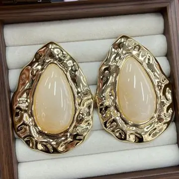 Gold-Tone Oval Stone Drop Earrings — view 5