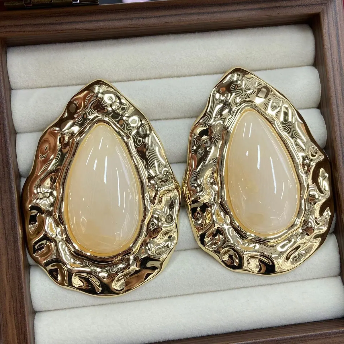 Gold-Tone Oval Stone Drop Earrings (shot-5)