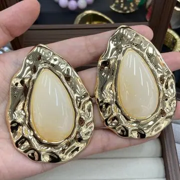 Gold-Tone Oval Stone Drop Earrings — view 6