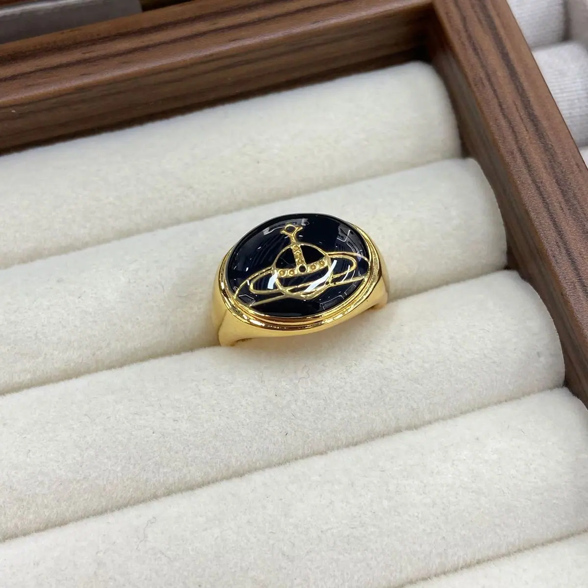 Gold-Tone Oval Stone Signet Ring