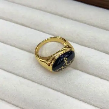 Gold-Tone Oval Stone Signet Ring — view 2