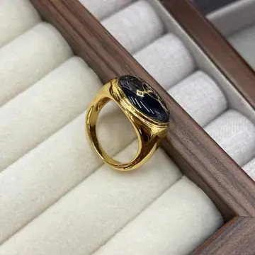 Gold-Tone Oval Stone Signet Ring — view 4