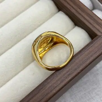Gold-Tone Oval Stone Signet Ring — view 7