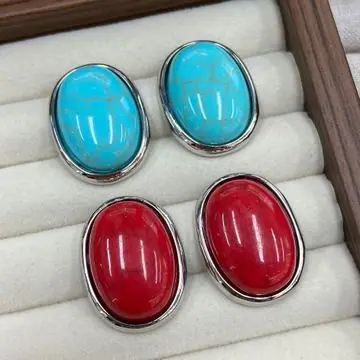 Gold-Tone Oval Turquoise Earrings — main view