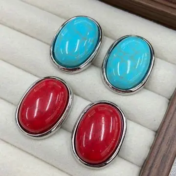 Gold-Tone Oval Turquoise Earrings — view 2