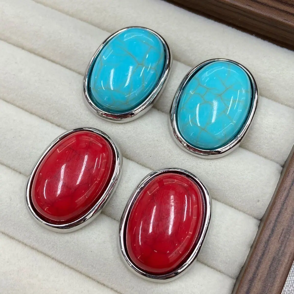 Gold-Tone Oval Turquoise Earrings (shot-2)