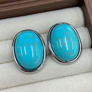 Gold-Tone Oval Turquoise Earrings — view 6