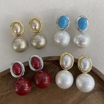 Gold-Tone Pearl and Stone Earrings — main view