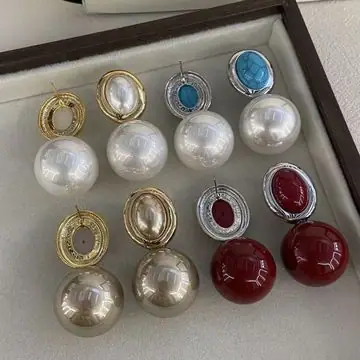 Gold-Tone Pearl and Stone Earrings — view 2