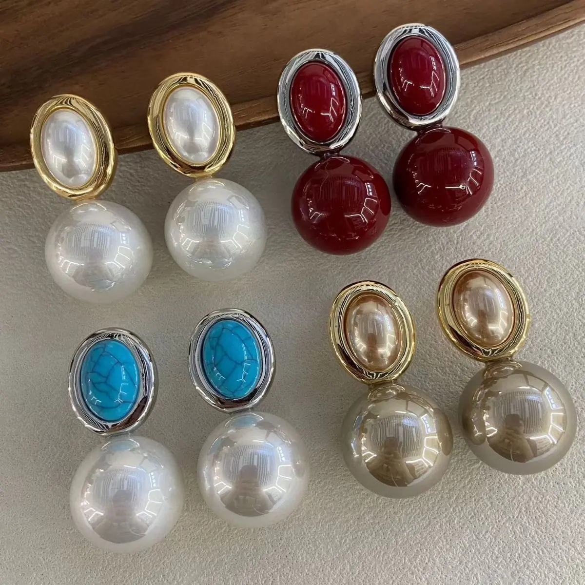 Gold-Tone Pearl and Stone Earrings (shot-3)