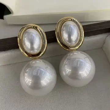Gold-Tone Pearl and Stone Earrings — view 6