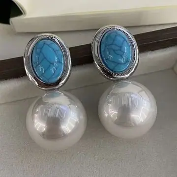 Gold-Tone Pearl and Stone Earrings — view 8