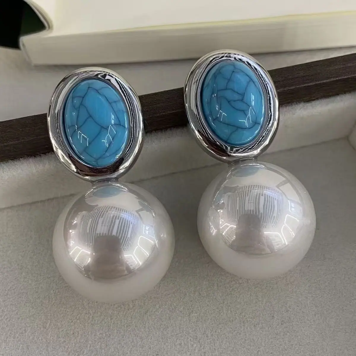 Gold-Tone Pearl and Stone Earrings (shot-7)