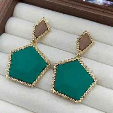 Gold-Tone Pentagon Resin Drop Earrings — view 3
