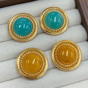 Gold-Tone Round Stone Earrings — main view