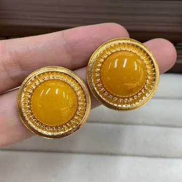 Gold-Tone Round Stone Earrings — view 2