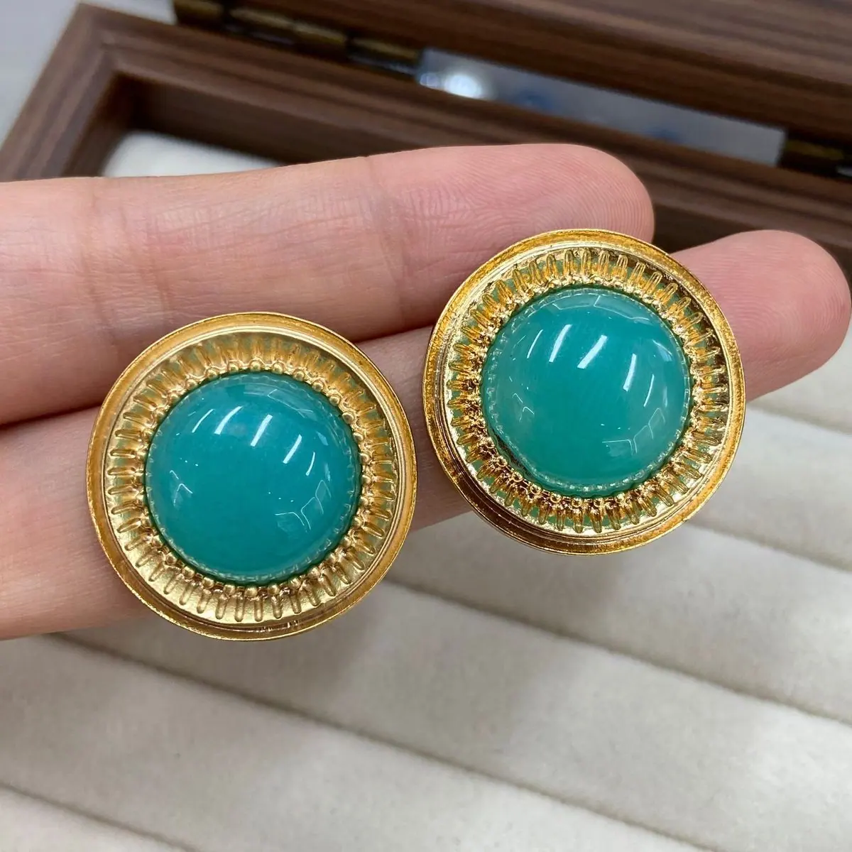 Gold-Tone Round Stone Earrings (shot-3)