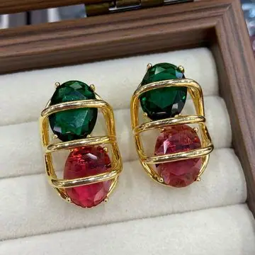 Gold-Tone Square Stone Earrings — main view