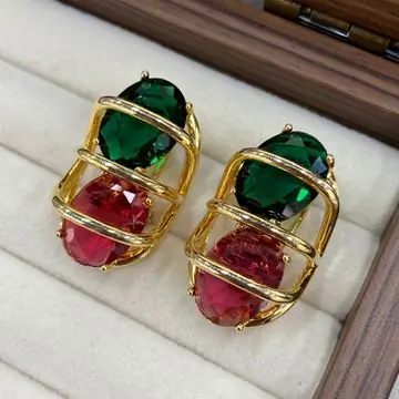 Gold-Tone Square Stone Earrings — view 2