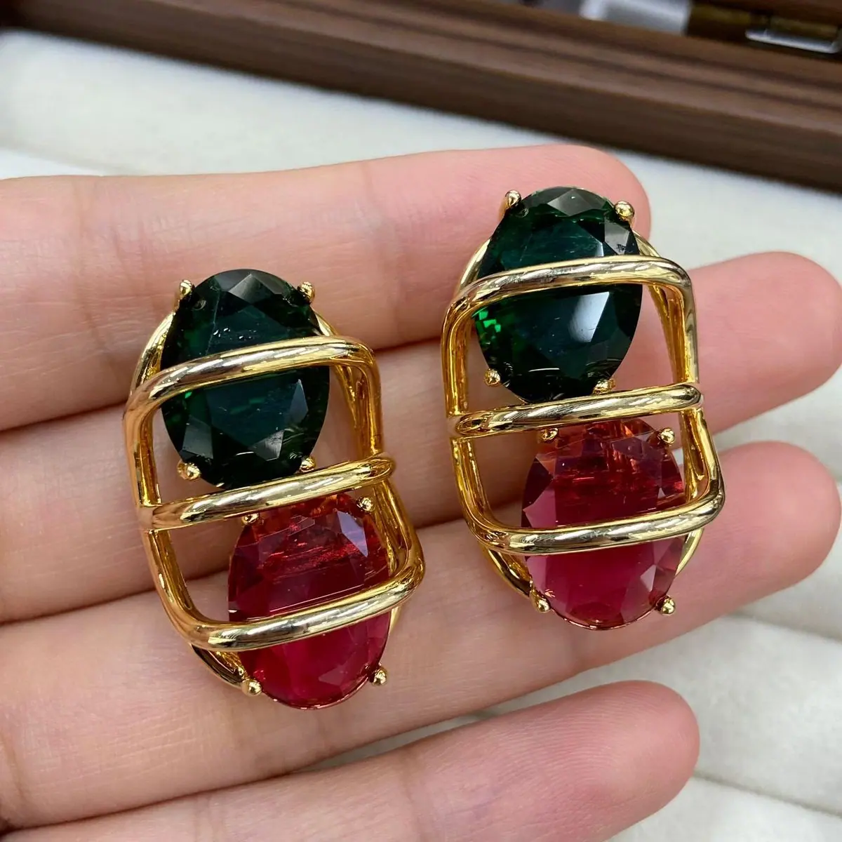 Gold-Tone Square Stone Earrings (shot-3)