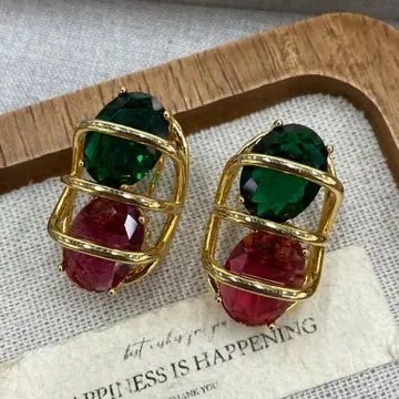 Gold-Tone Square Stone Earrings — view 5