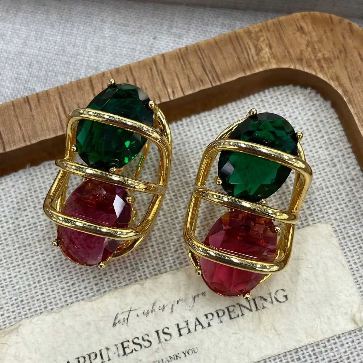 Gold-Tone Square Stone Earrings (shot-5)