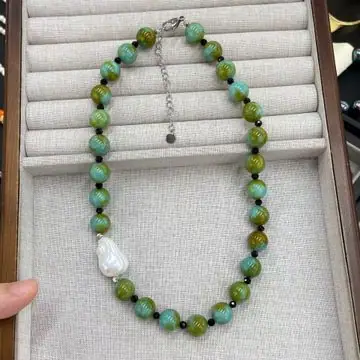Green Bead and Pearl-Effect Necklace — view 2
