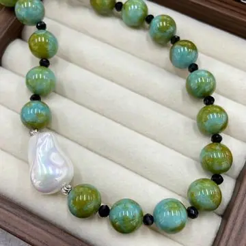 Green Bead and Pearl-Effect Necklace — view 4
