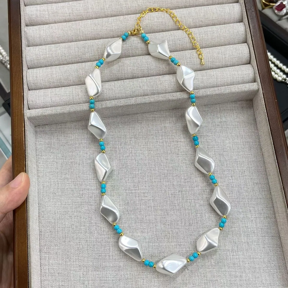 Irregular Shell-Texture Bead Necklace (shot-2)