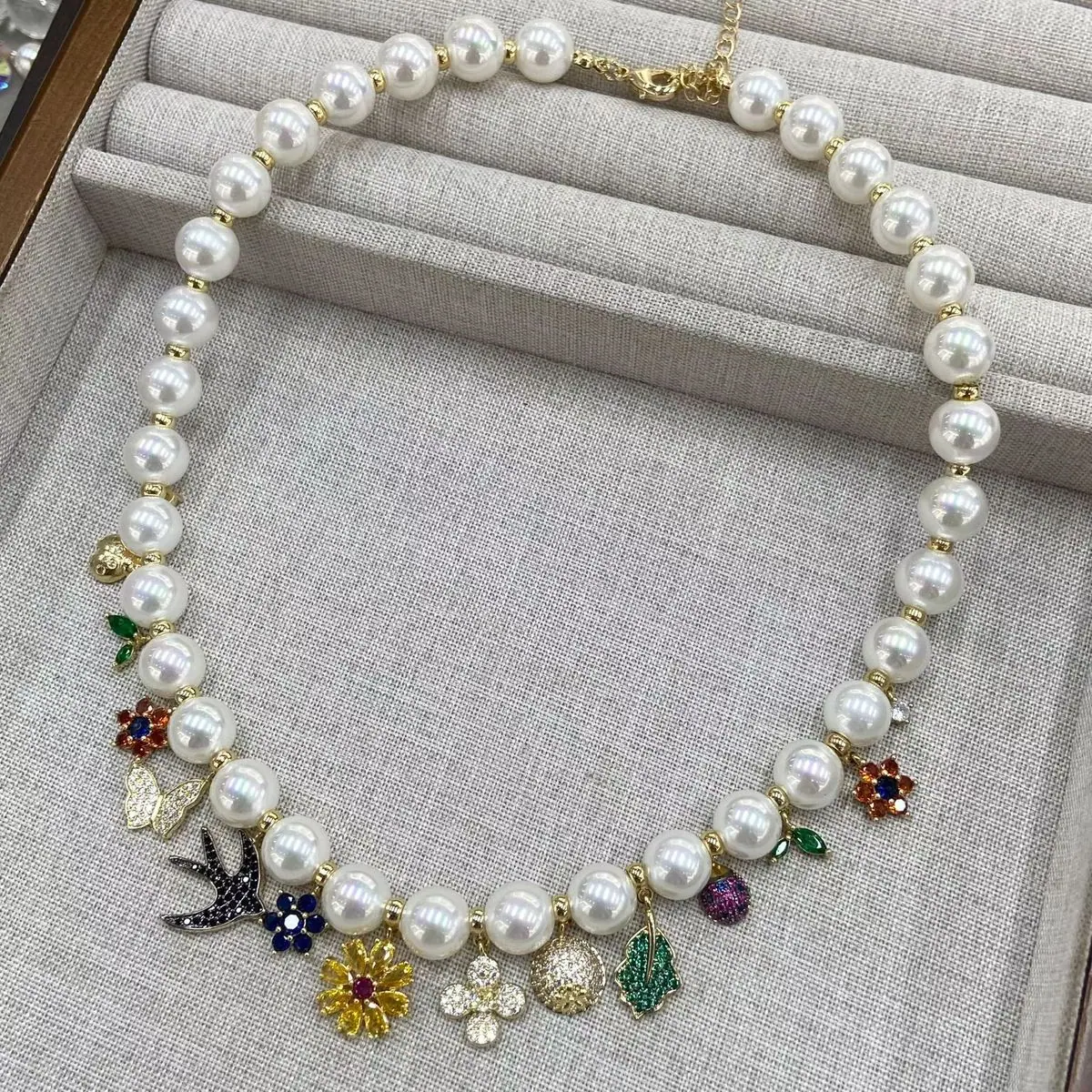 Pearl-Effect Charm Necklace