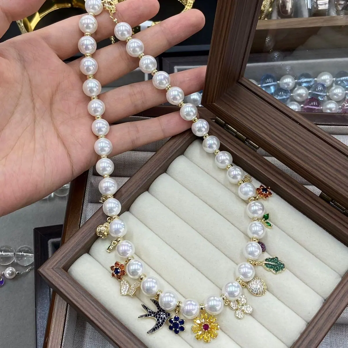 Pearl-Effect Charm Necklace (shot-7)