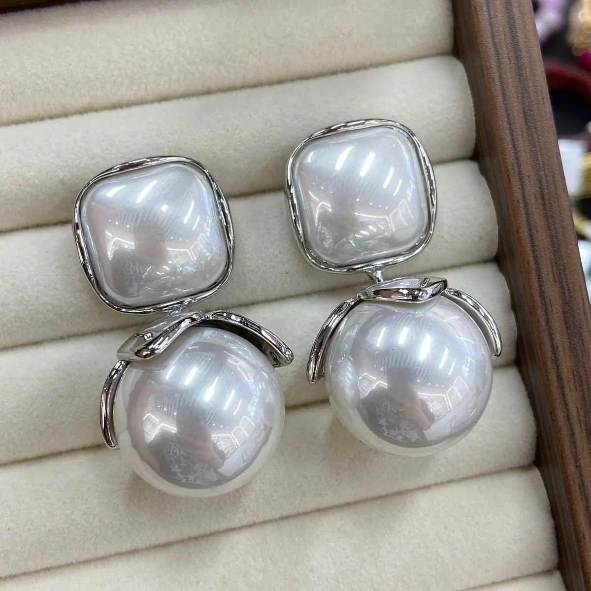 Pearl-Effect Dome Stud Earrings