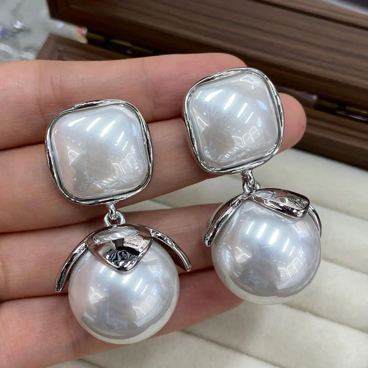 Pearl-Effect Dome Stud Earrings (shot-3)