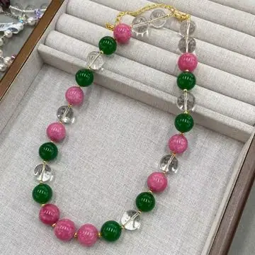 Pink and Green Bead Necklace — main view
