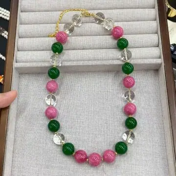 Pink and Green Bead Necklace — view 2