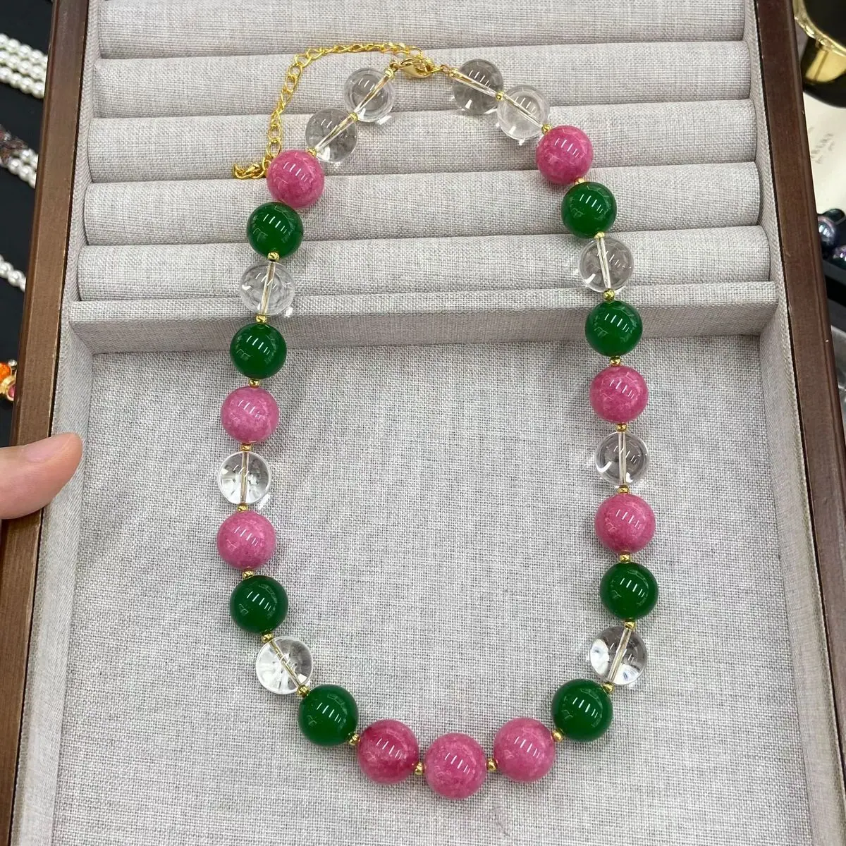 Pink and Green Bead Necklace (shot-2)