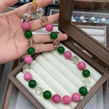 Pink and Green Bead Necklace — view 3