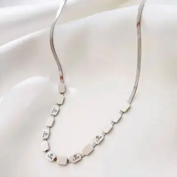 Rose-Gold Square Plate Snake Chain Necklace — main view