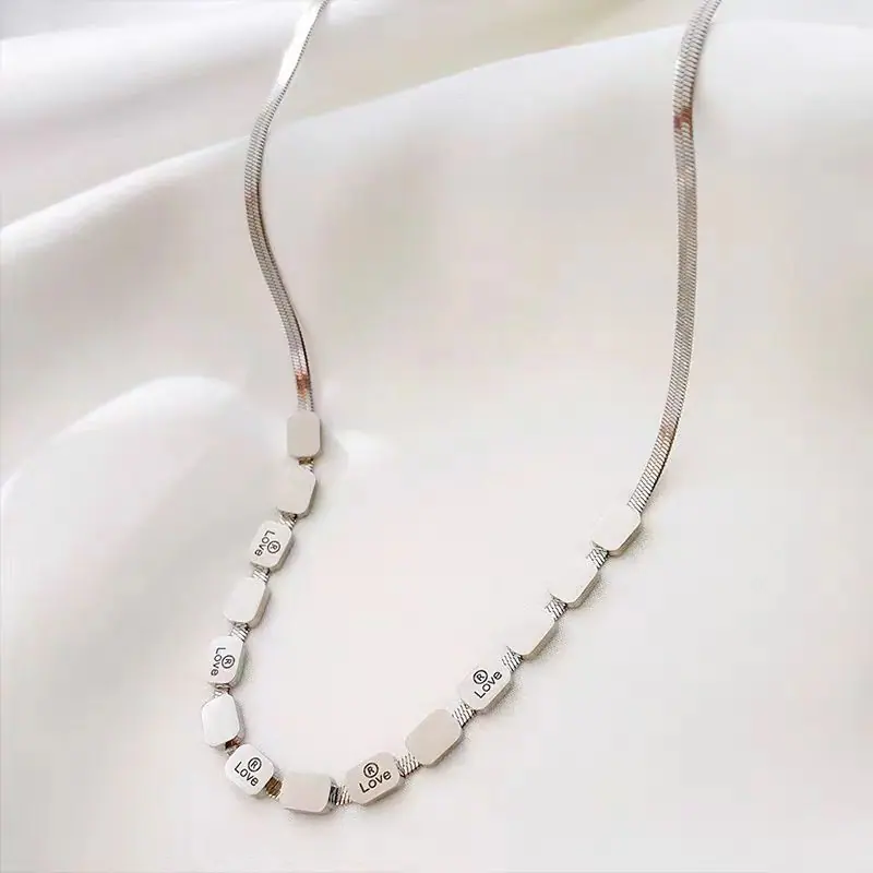 Rose-Gold Square Plate Snake Chain Necklace