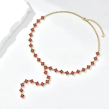 Rose-Red Beaded Y Necklace — main view