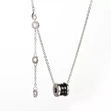 Silver-Tone Black Ceramic Bead Necklace — main view