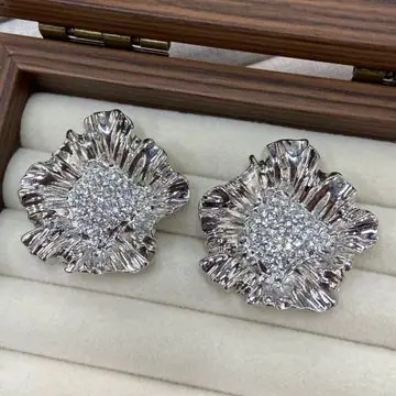 Silver-Tone Floral Cluster Earrings — view 2