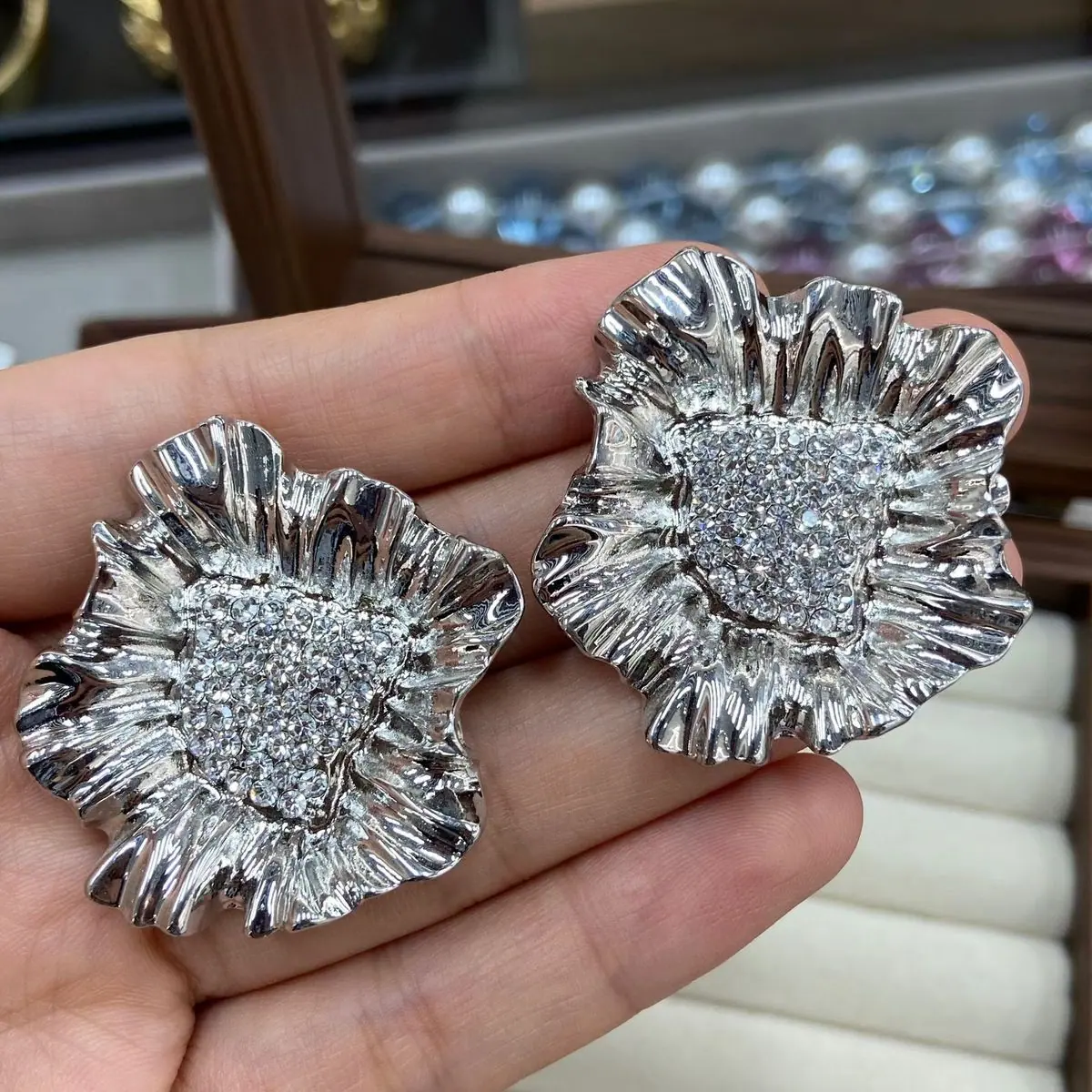 Silver-Tone Floral Cluster Earrings (shot-3)