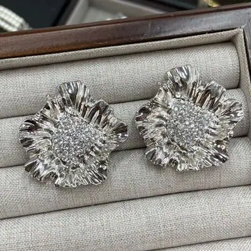 Silver-Tone Floral Cluster Earrings — view 4