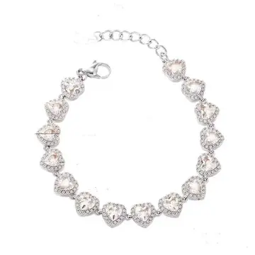 Silver-Tone Heart Zircon Link Bracelet — main view
