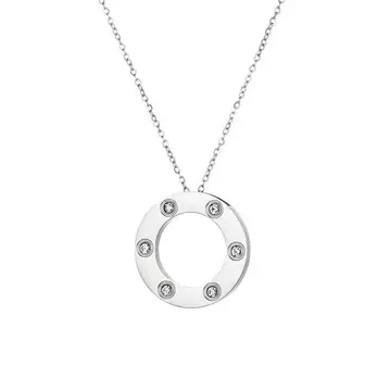 Silver-Tone Six Stone Disc Pendant Necklace — main view