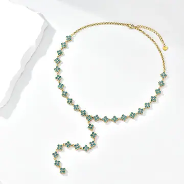 Steel-Blue Beaded Y Necklace — main view