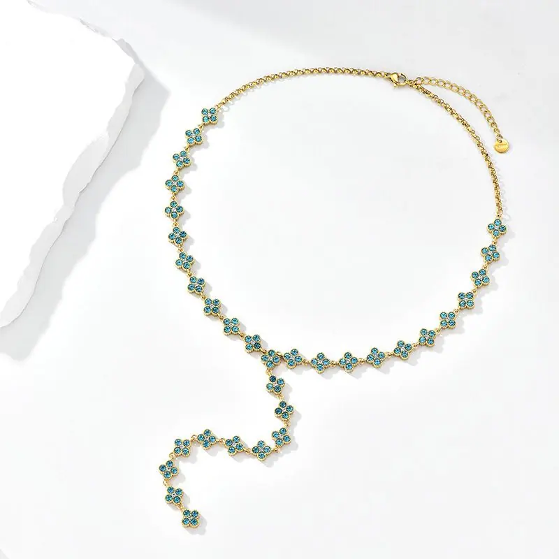 Steel-Blue Beaded Y Necklace